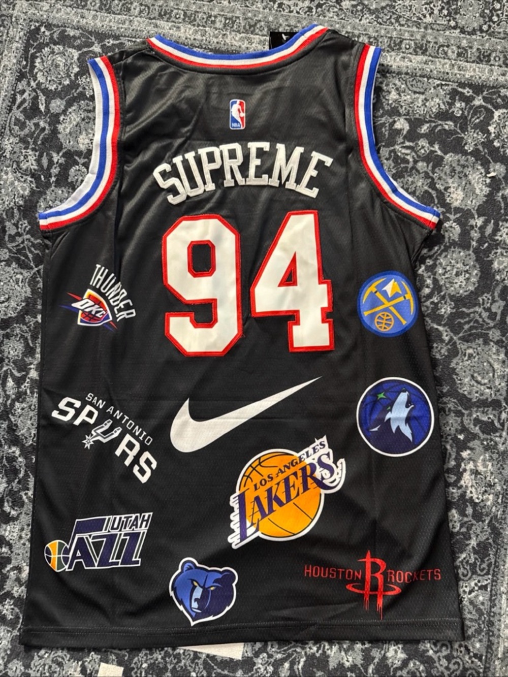 Supreme x NBA Black Logo Patch Basketball Jersey